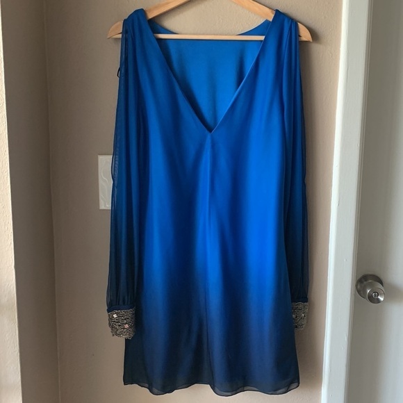 I.N. SAN FRANCISCO Blue Ombre Beaded Long Sleeve Mini Dress - Picture 8 of 9